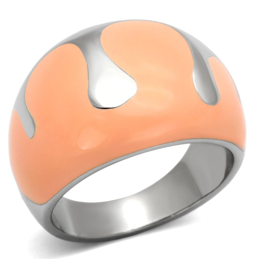 TK802 - High polished (no plating) Stainless Steel Ring with Epoxy  in Orange