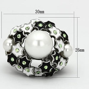 TK818 - High polished (no plating) Stainless Steel Ring with Synthetic Pearl in White