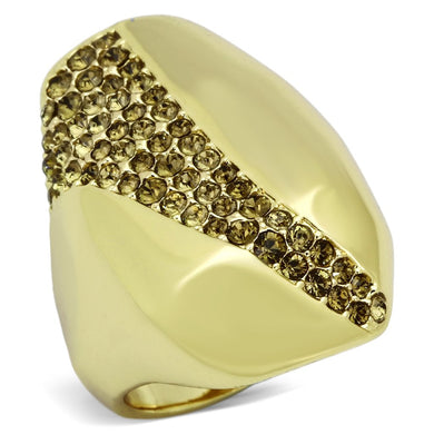 TK854 - IP Gold(Ion Plating) Stainless Steel Ring with Top Grade Crystal  in Smoked Quartz