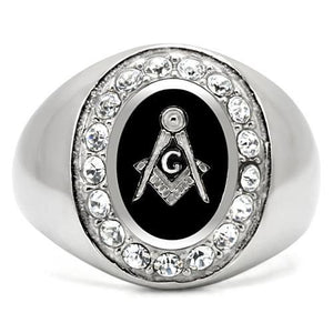 TK8X023 - High polished (no plating) Stainless Steel Ring with Top Grade Crystal  in Clear