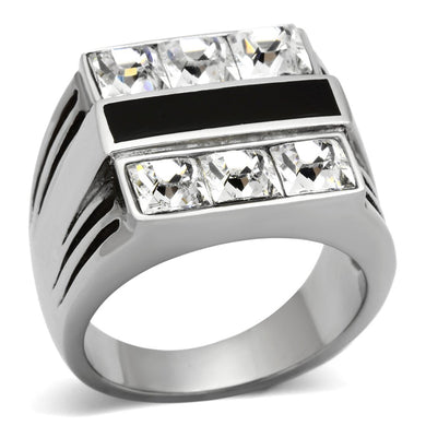 TK920 - High polished (no plating) Stainless Steel Ring with Top Grade Crystal  in Clear