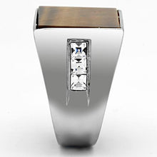 Load image into Gallery viewer, TK925 - High polished (no plating) Stainless Steel Ring with Synthetic Tiger Eye in Topaz