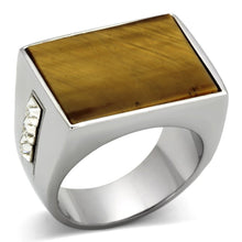 Load image into Gallery viewer, TK925 - High polished (no plating) Stainless Steel Ring with Synthetic Tiger Eye in Topaz