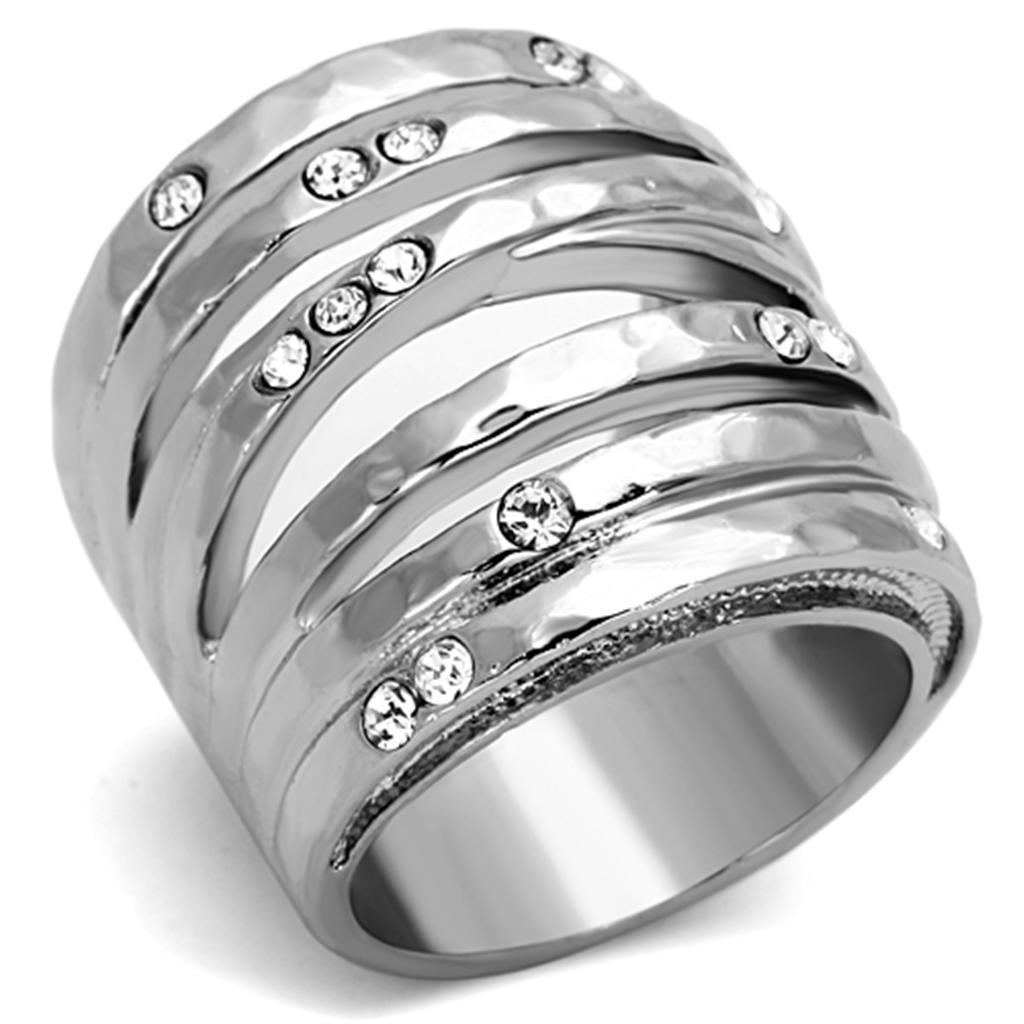 TK937 - High polished (no plating) Stainless Steel Ring with Top Grade Crystal  in Clear