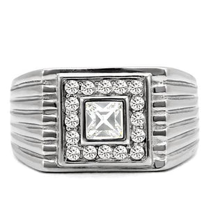 TK95312 - High polished (no plating) Stainless Steel Ring with Top Grade Crystal  in Clear