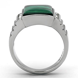 TK953 - High polished (no plating) Stainless Steel Ring with Synthetic MALACHITE in Emerald