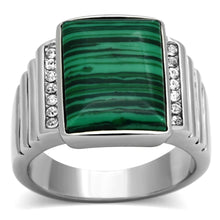 Load image into Gallery viewer, TK953 - High polished (no plating) Stainless Steel Ring with Synthetic MALACHITE in Emerald