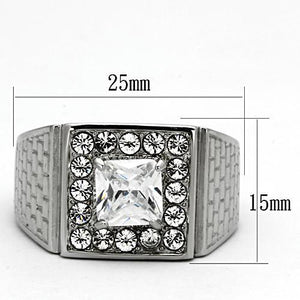 TK955 - High polished (no plating) Stainless Steel Ring with AAA Grade CZ  in Clear