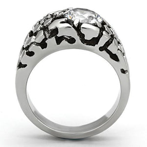 TK958 - High polished (no plating) Stainless Steel Ring with AAA Grade CZ  in Clear