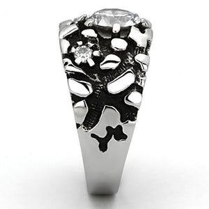 TK958 - High polished (no plating) Stainless Steel Ring with AAA Grade CZ  in Clear