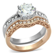 Load image into Gallery viewer, TK966 - Two-Tone IP Rose Gold Stainless Steel Ring with AAA Grade CZ  in Clear