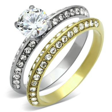 TK967 - Two-Tone IP Gold (Ion Plating) Stainless Steel Ring with AAA Grade CZ  in Clear