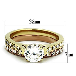 TK968 - IP Gold & IP Rose Gold (Ion Plating) Stainless Steel Ring with AAA Grade CZ  in Clear