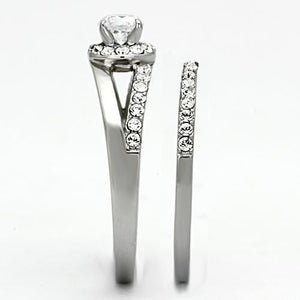 TK971 - High polished (no plating) Stainless Steel Ring with AAA Grade CZ  in Clear