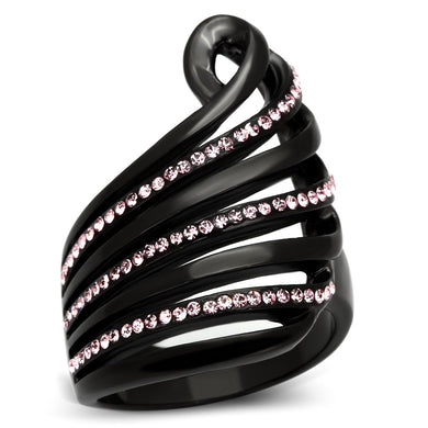 TK977 - IP Black(Ion Plating) Stainless Steel Ring with Top Grade Crystal  in Light Rose