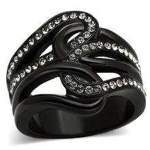 Load image into Gallery viewer, TK978 - IP Black(Ion Plating) Stainless Steel Ring with Top Grade Crystal  in Black Diamond