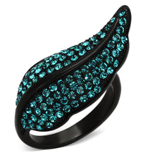 Load image into Gallery viewer, TK985 - IP Black(Ion Plating) Stainless Steel Ring with Top Grade Crystal  in Blue Zircon