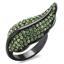 Load image into Gallery viewer, TK985LJ - IP Light Black  (IP Gun) Stainless Steel Ring with Top Grade Crystal  in Peridot