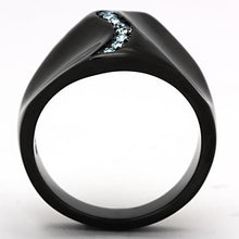 Load image into Gallery viewer, TK991 - IP Black(Ion Plating) Stainless Steel Ring with Top Grade Crystal  in Sea Blue