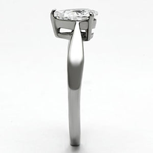 TK994 - High polished (no plating) Stainless Steel Ring with AAA Grade CZ  in Clear