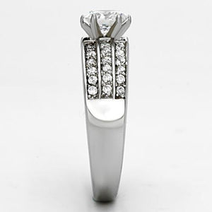 TK997 - High polished (no plating) Stainless Steel Ring with AAA Grade CZ  in Clear