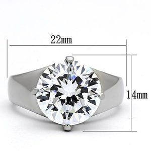 TK999 - High polished (no plating) Stainless Steel Ring with AAA Grade CZ  in Clear