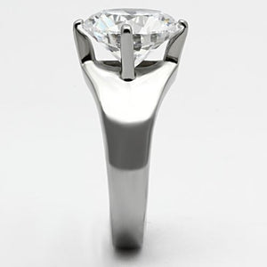 TK999 - High polished (no plating) Stainless Steel Ring with AAA Grade CZ  in Clear