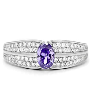 TS025 - Rhodium 925 Sterling Silver Ring with AAA Grade CZ  in Tanzanite