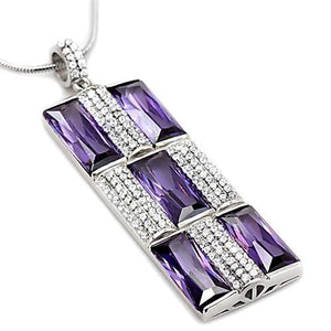 TS026 - Rhodium 925 Sterling Silver Chain Pendant with AAA Grade CZ  in Amethyst