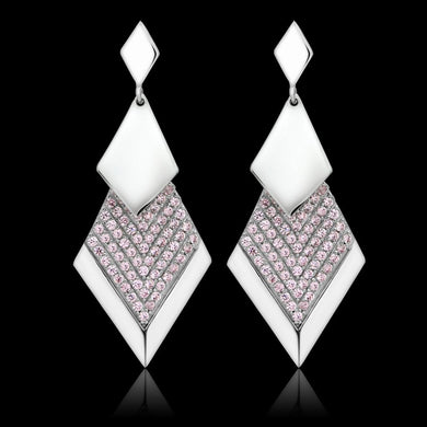 TS053 - Rhodium 925 Sterling Silver Earrings with AAA Grade CZ  in Rose