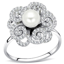 Load image into Gallery viewer, TS070 - Rhodium 925 Sterling Silver Ring with Synthetic Pearl in White