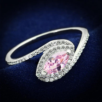 TS101 - Rhodium 925 Sterling Silver Ring with AAA Grade CZ  in Rose