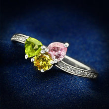 Load image into Gallery viewer, TS103 - Rhodium 925 Sterling Silver Ring with AAA Grade CZ  in Multi Color