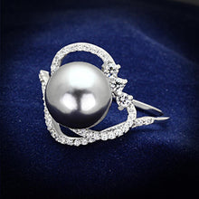 Load image into Gallery viewer, TS153 - Rhodium 925 Sterling Silver Ring with Synthetic Pearl in Gray