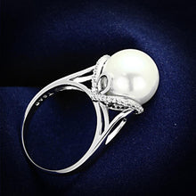 Load image into Gallery viewer, TS154 - Rhodium 925 Sterling Silver Ring with Synthetic Pearl in White