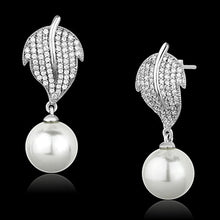 Load image into Gallery viewer, TS166 - Rhodium 925 Sterling Silver Earrings with Synthetic Pearl in White