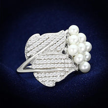 Load image into Gallery viewer, TS167 - Rhodium 925 Sterling Silver Ring with Synthetic Pearl in White