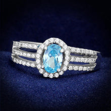 Load image into Gallery viewer, TS184 - Rhodium 925 Sterling Silver Ring with AAA Grade CZ  in Sea Blue