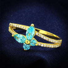 Load image into Gallery viewer, TS249 - Gold 925 Sterling Silver Ring with AAA Grade CZ  in Sea Blue