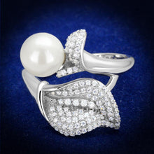 Load image into Gallery viewer, TS329 - Rhodium 925 Sterling Silver Ring with Synthetic Pearl in White