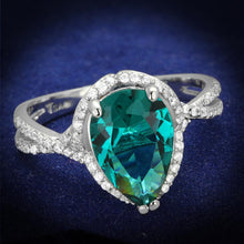 Load image into Gallery viewer, TS394 - Rhodium 925 Sterling Silver Ring with Synthetic Synthetic Glass in Blue Zircon