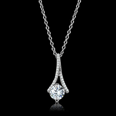 TS411 - Rhodium 925 Sterling Silver Chain Pendant with AAA Grade CZ  in Clear