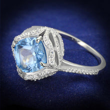 Load image into Gallery viewer, TS419 - Rhodium 925 Sterling Silver Ring with Synthetic Spinel in Sea Blue