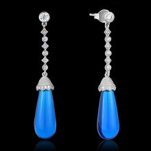 Load image into Gallery viewer, TS436 - Rhodium 925 Sterling Silver Earrings with Synthetic Synthetic Glass in Capri Blue