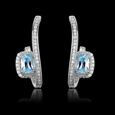 TS442 - Rhodium 925 Sterling Silver Earrings with AAA Grade CZ  in Sea Blue