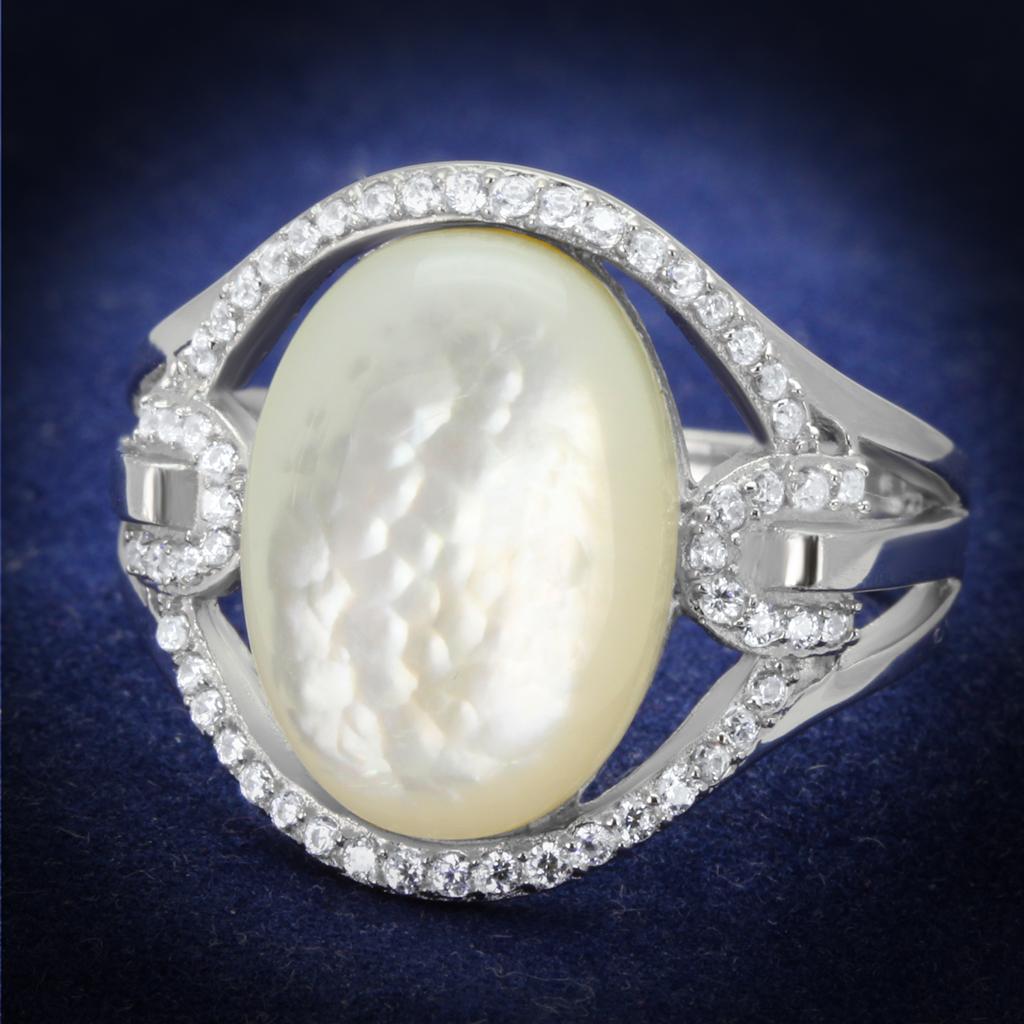 TS456 - Rhodium 925 Sterling Silver Ring with Precious Stone Conch in White