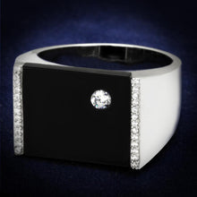 Load image into Gallery viewer, TS459 - Rhodium 925 Sterling Silver Ring with Synthetic Onyx in Jet