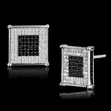 Load image into Gallery viewer, TS481 - Rhodium + Ruthenium 925 Sterling Silver Earrings with AAA Grade CZ  in Black Diamond