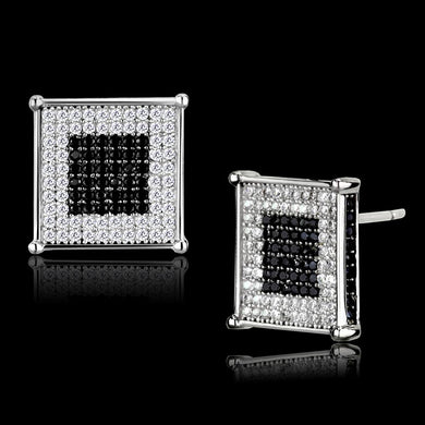 TS481 - Rhodium + Ruthenium 925 Sterling Silver Earrings with AAA Grade CZ  in Black Diamond