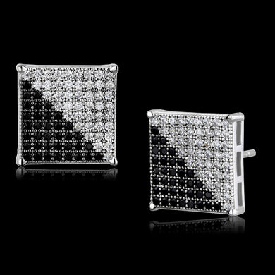 TS482 - Rhodium + Ruthenium 925 Sterling Silver Earrings with AAA Grade CZ  in Black Diamond